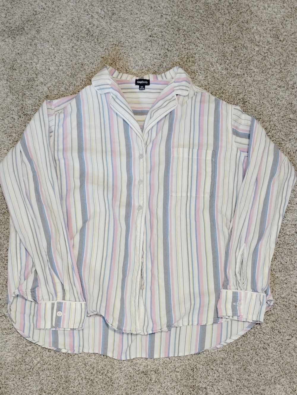 GapBody Women's Pastel Stripe Button-Front Pajama Top - White/Multi